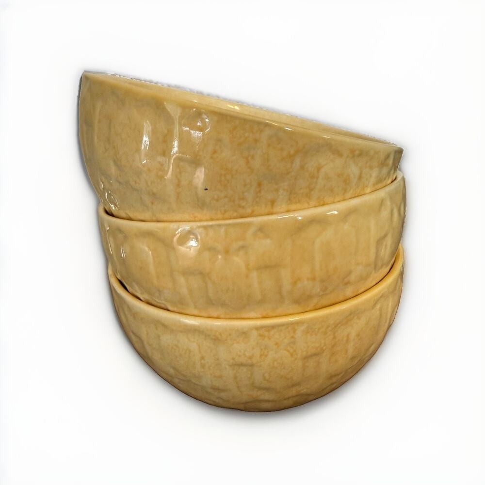 Anthropologie Jumina Yellow Bowls Set of 3 Textured Basketweave Stoneware Cereal